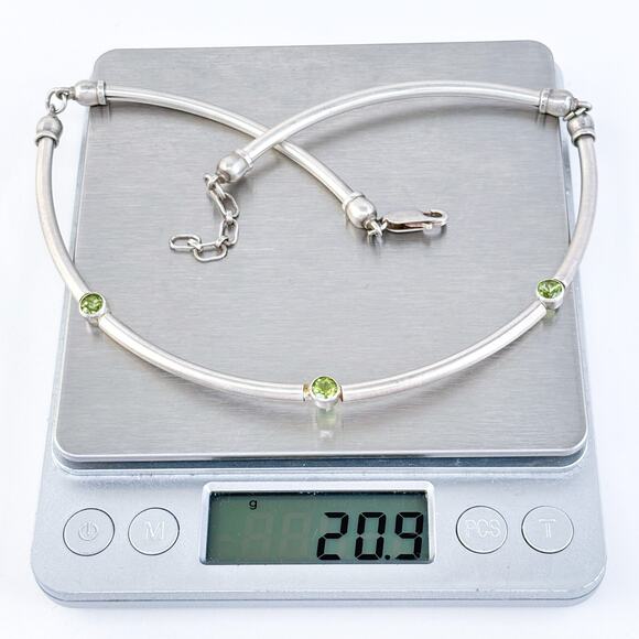 Vintage Sterling Silver 925 Green Peridot Accent Modernist Collar Necklace 16" - Picture 6 of 11